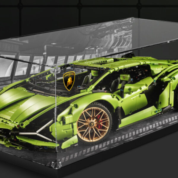 Adapté à la vitrine pour LEGO 42115 Lamborghini, série de voitures de sport en briques, boîte de rangement anti-poussière (modèle non inclus) (avec décor thématique)