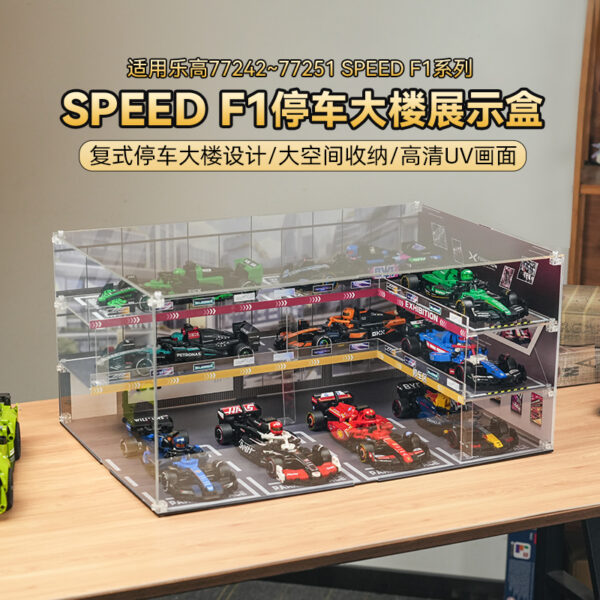 Vitrine en acrylique, compatible avec le garage pour modèles de voitures de course Lego 77242-77251, anti-poussière, vitrine HD transparente pour voitures de course Lego (boîte uniquement, sans modèle)