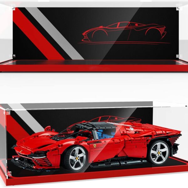 Vitrine LEGO pour Lego Cars 42143 (Ferrari Daytona SP3), vitrine en acrylique transparent avec base et plaque arrière, grande boîte de rangement empilable et étanche à la poussière, montage requis par vis-V009501