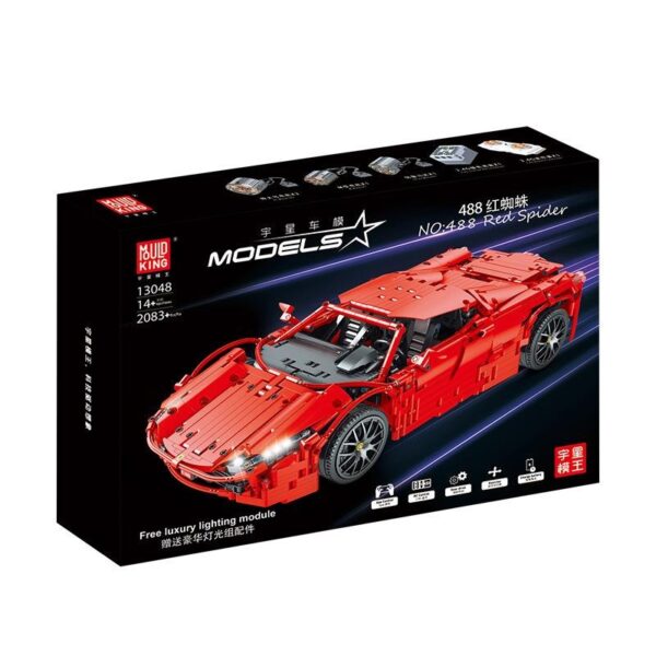 Mould King 13048 Ferrari 488 rouge télécommandée avec 2083 pièces